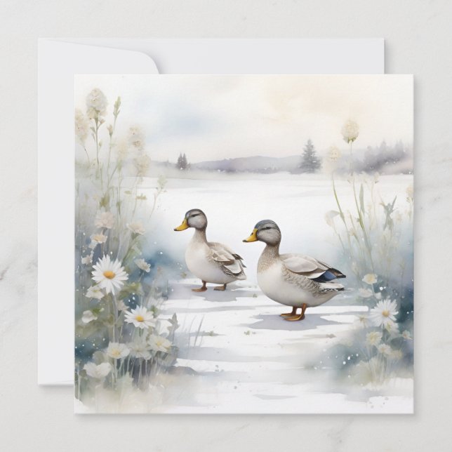 Niedliche Aquarellenducken N Daisis Blank Karte (Vorderseite)