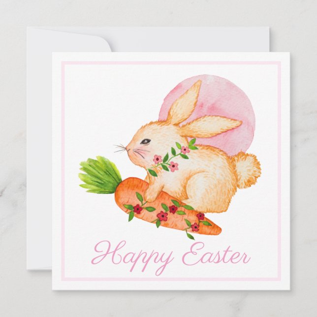 Niedliche Aquarellenkarte Bunny Pink Happy Osterca (Vorderseite)