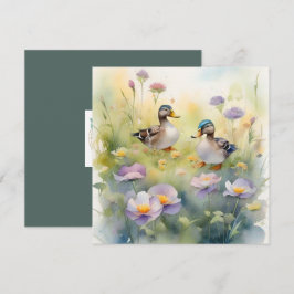 Niedliche Aquarellente N Wildblumen Blank Feiertagskarte