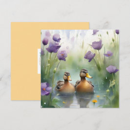 Niedliche Aquarellente N Wildblumen Blank Karte