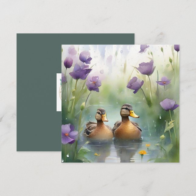 Niedliche Aquarellente N Wildblumen Blank Karte (Vorne/Hinten)