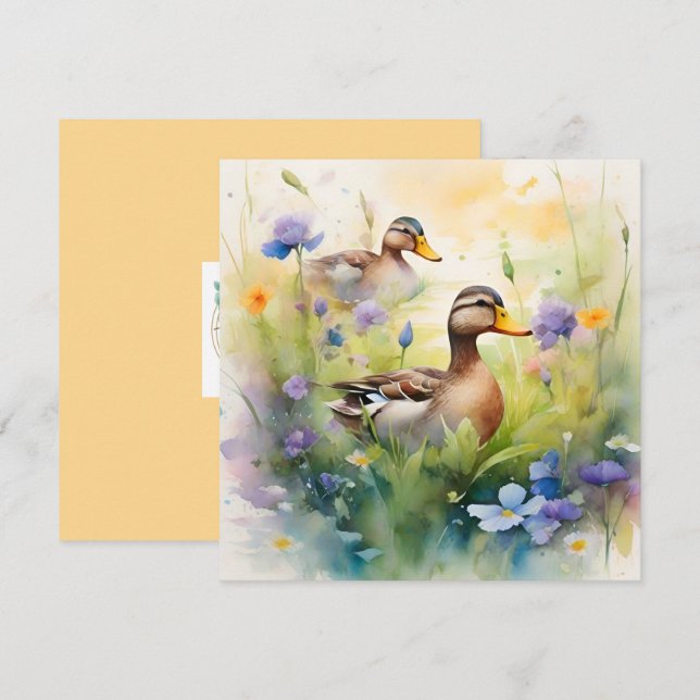 Niedliche Aquarellente N Wildblumen Blank Karte (Vorne/Hinten)