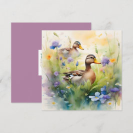 Niedliche Aquarellente N Wildblumen Blank Karte