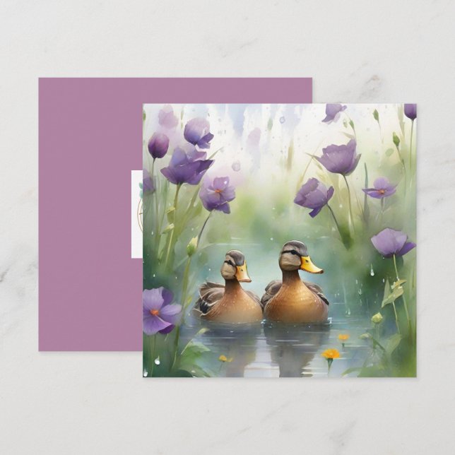 Niedliche Aquarellente N Wildblumen Blank Karte (Vorne/Hinten)