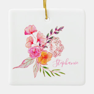 Niedliche Aquarellfarbe Blumenrosa Typografie Name Keramikornament