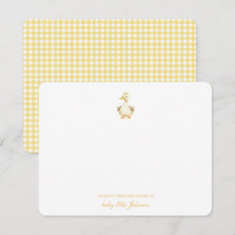 Niedliche Aquarellfarbe Duck Yellow Gingham Baby V Dankeskarte