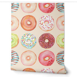Niedliche Aquarellfarbe Farbige Glasierte Donuts K Tapete