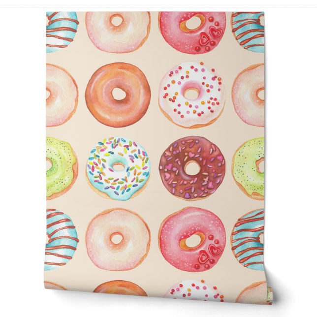 Niedliche Aquarellfarbe Farbige Glasierte Donuts K Tapete (Abrollen)