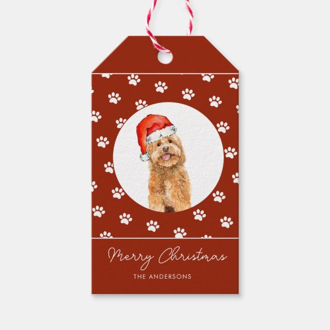 Niedliche Aquarellfarbe Goldene Doodine Weihnachts Geschenkanhänger (Vorderseite)