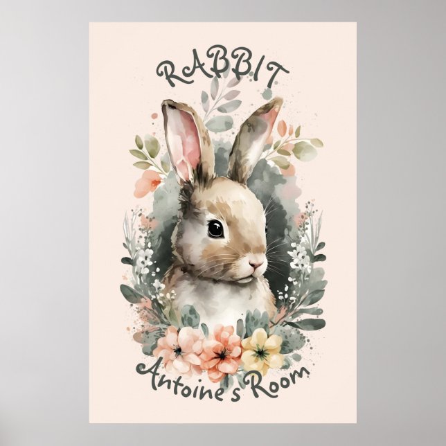 Niedliche Aquarellfarbe Kaninchen Kinderzimmer Pos Poster (Vorne)