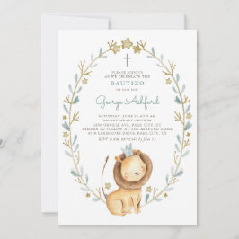 Niedliche Aquarellfarbe Löwe Baby Boy Bautizo Einladung