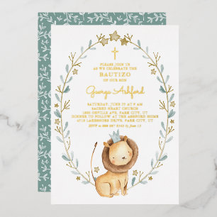 Niedliche Aquarellfarbe Löwe Baby Boy Bautizo Folieneinladung