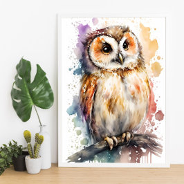 Niedliche Aquarellfarbe Niedliches Auwl Woodland K Poster