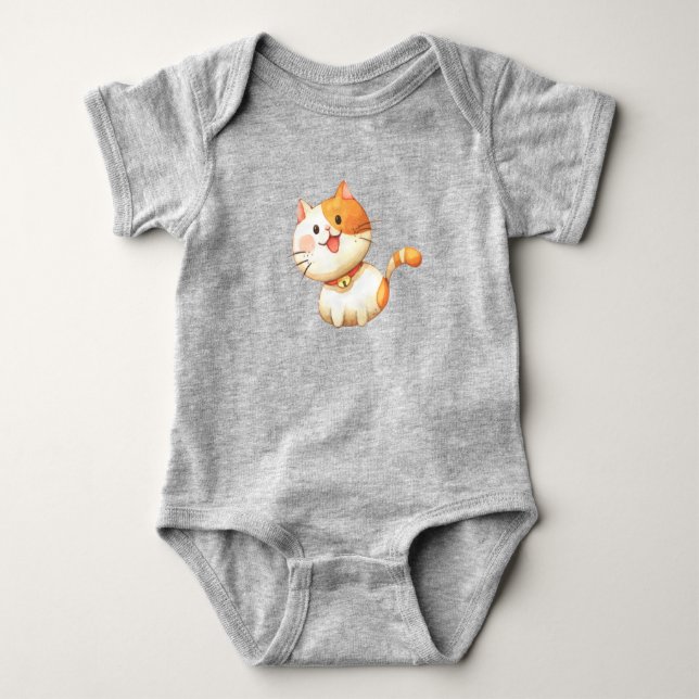 Niedliche Aquarellfarbe Orange Katze Kätzchen Tier Baby Strampler (Vorderseite)