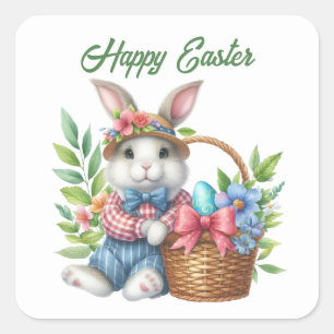 Niedliche Aquarellfarbe Osterhase hinzufügen Quadratischer Aufkleber