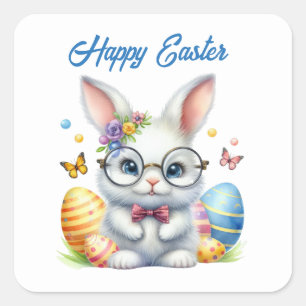 Niedliche Aquarellfarbe Osterhase hinzufügen Quadratischer Aufkleber