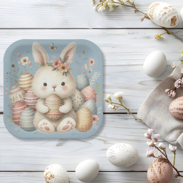 Niedliche Aquarellfarbe Pappteller (Cute watercolor Bunny Easter Paper Plate)