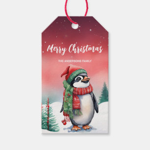 Niedliche Aquarellfarbe Penguin Weihnachten Party  Geschenkanhänger