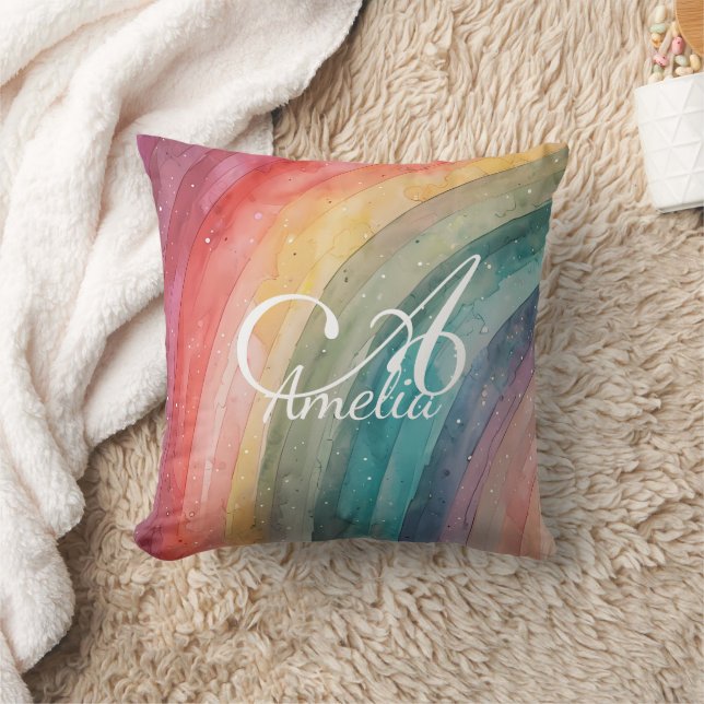 Niedliche Aquarellfarbe Personalisiert Regenbogen Kissen (Decke)