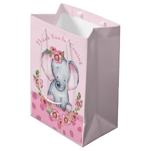 Niedliche Aquarellfarbe Rosa Blütenlephant Babydus Mittlere Geschenktüte