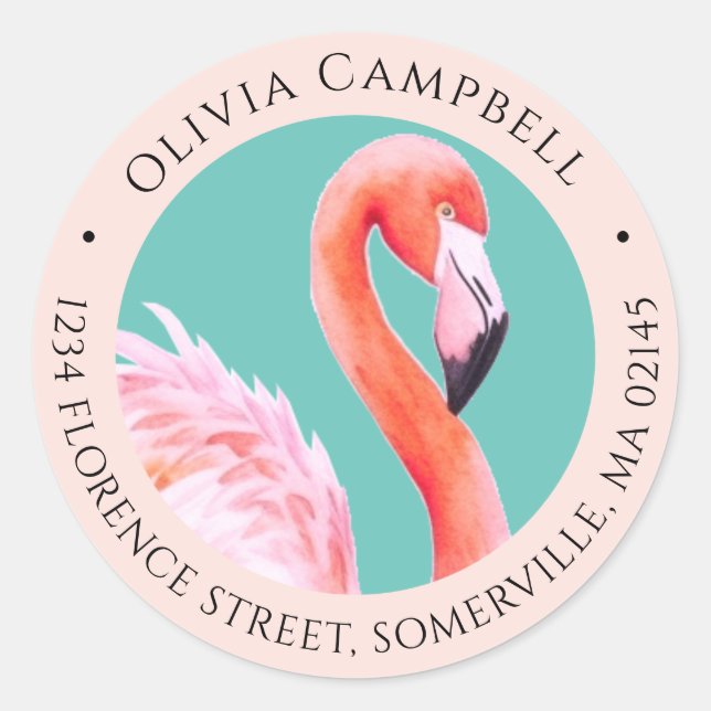 Niedliche Aquarellfarbe Rosa Flamingo Aquamarine A Runder Aufkleber (Vorderseite)
