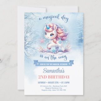 Niedliche Aquarellfarbe Rose Gold und Blau Einhorn Einladung