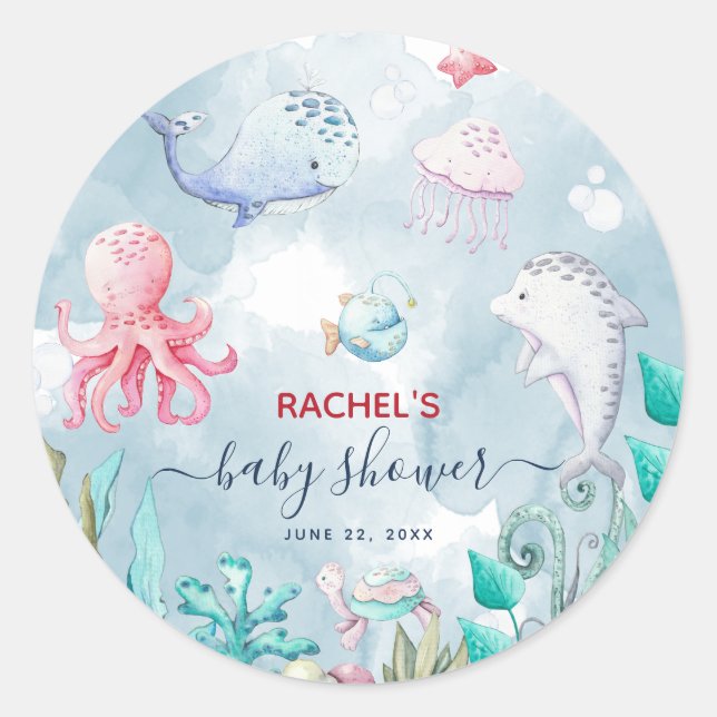 Niedliche Aquarellfarbe unter der Meerwasserdusche Runder Aufkleber (Vorderseite)