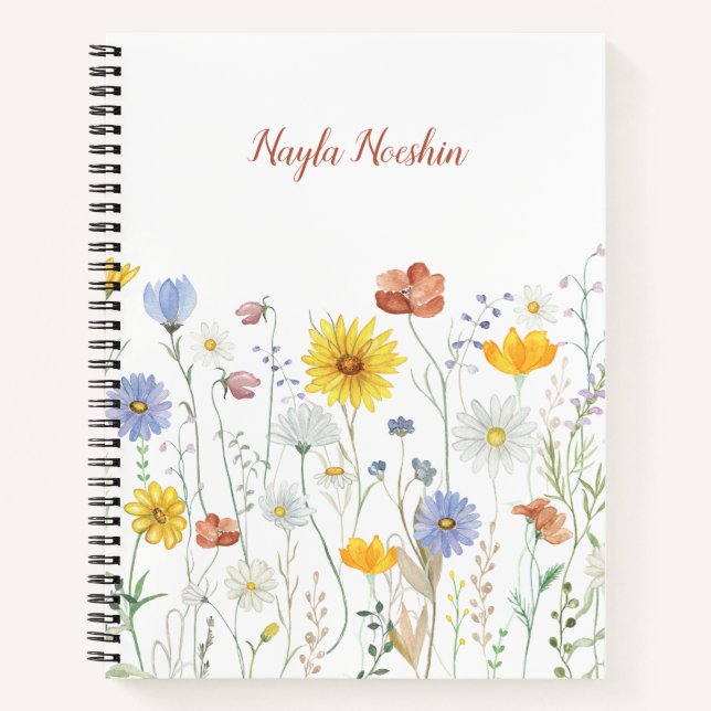 Niedliche Aquarellfarbe Wilde blumengeschmückte Pe Notizbuch (Vorderseite)