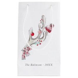 Niedliche Aquarellfarbe Winter Deer Antler Weihnac Kleine Geschenktüte