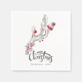 Niedliche Aquarellfarbe Winter Deer Antler Weihnac Serviette