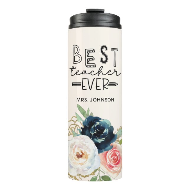 Niedliche Aquarellfarben Blume Beste Lehrerin je Thermosbecher (Vorderseite)
