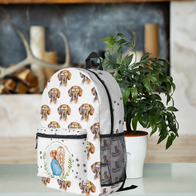 Niedliche Aquarellfarben-Dackel Dog-Muster Monogra Bedruckter Rucksack (Von Creator hochgeladen)