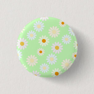 Niedliche Aquarellfarben Daisy Pattern Grün Button