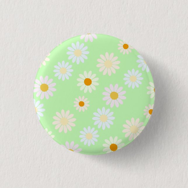 Niedliche Aquarellfarben Daisy Pattern Grün Button (Vorderseite)
