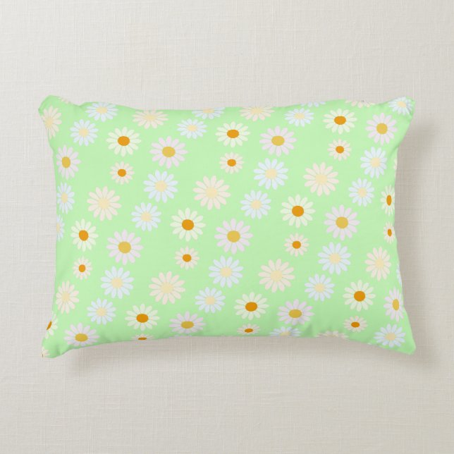 Niedliche Aquarellfarben Daisy Pattern Grün Dekokissen (Vorderseite)