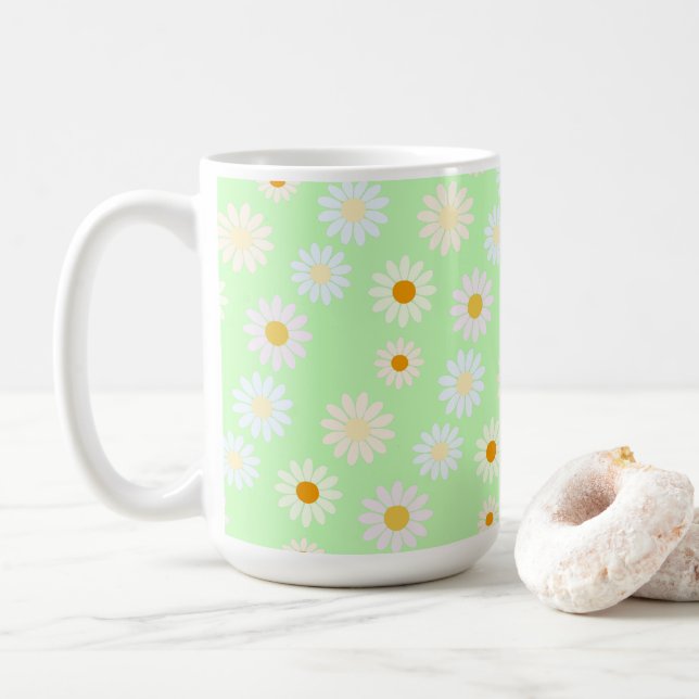 Niedliche Aquarellfarben Daisy Pattern Grün Kaffeetasse (Mit Donut)