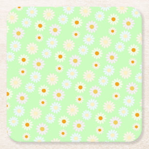 Niedliche Aquarellfarben Daisy Pattern Grün Rechteckiger Pappuntersetzer