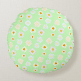 Niedliche Aquarellfarben Daisy Pattern Grün Rundes Kissen