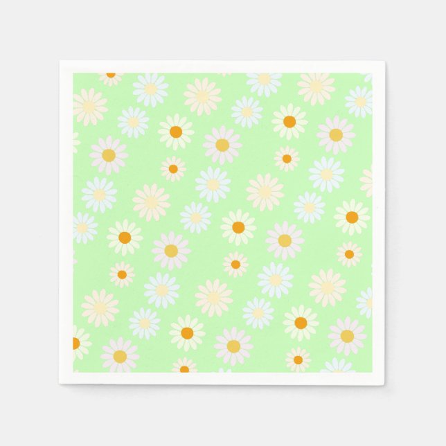 Niedliche Aquarellfarben Daisy Pattern Grün Serviette (Vorderseite)