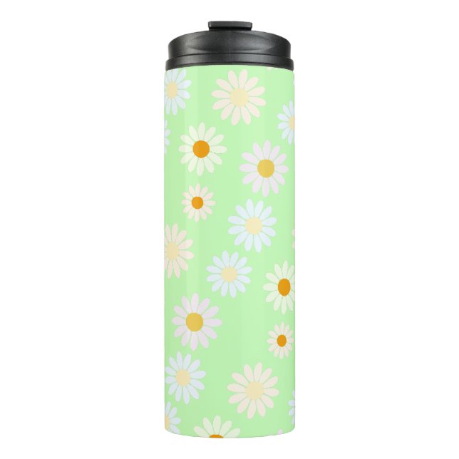 Niedliche Aquarellfarben Daisy Pattern Grün Thermosbecher (Vorderseite)