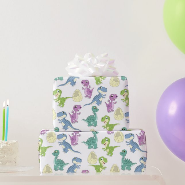 Niedliche Aquarellfarben-Dinosaurier Geschenkpapier (Partygeschenke)