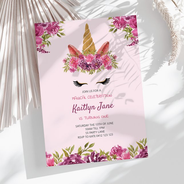 Niedliche Aquarellfarben Einhorn Rosa Einladung (Von Creator hochgeladen)