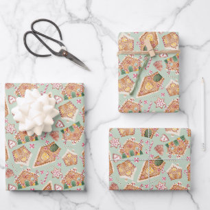 Niedliche Aquarellfarben Gingerbrett Haus Weihnach Geschenkpapier Set