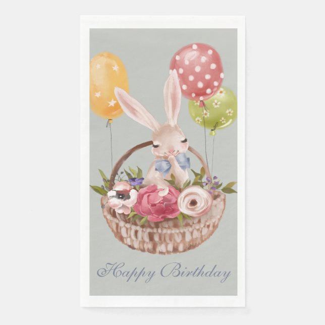 Niedliche Aquarellfarben Kaninchen-Blume | Geburts Serviette (Vorderseite)