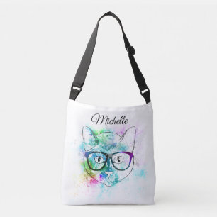niedliche Aquarellfarben Katzenkunst Tragetaschen Mit Langen Trägern