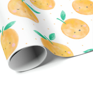 Niedliche Aquarellfarben-Orangen auf weiß Geschenkpapier