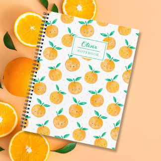 Niedliche Aquarellfarben-Orangen auf weiß Notizbuch
