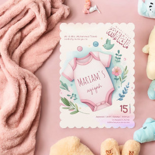 Niedliche Aquarellfarben Rosa Baby Muselmanin Aqiq Einladung