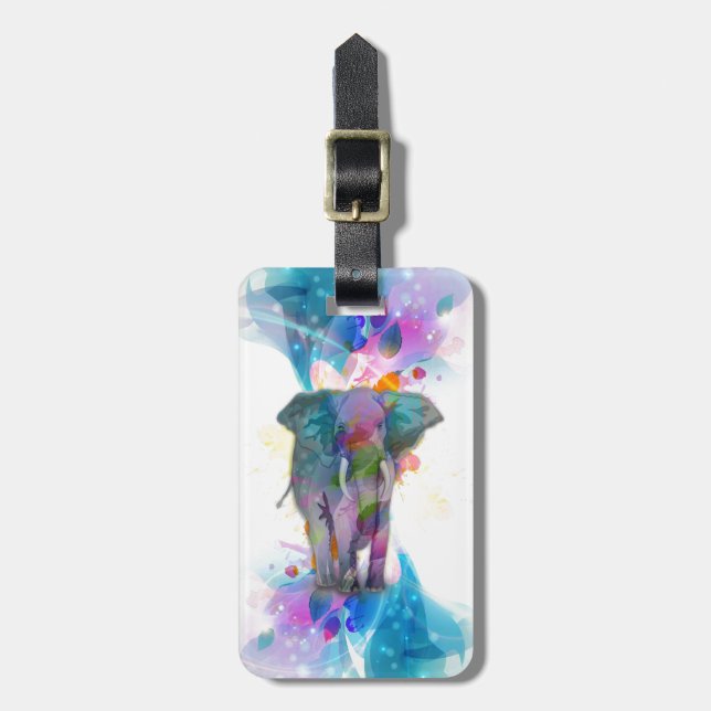 niedliche Aquarellfarben Spritzer Elefant Gepäckanhänger (Vorderseite vertikal)
