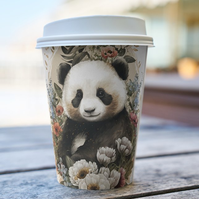 Niedliche Aquarellfarben-Wildblume Panda Bear Gebu Pappbecher (Von Creator hochgeladen)
